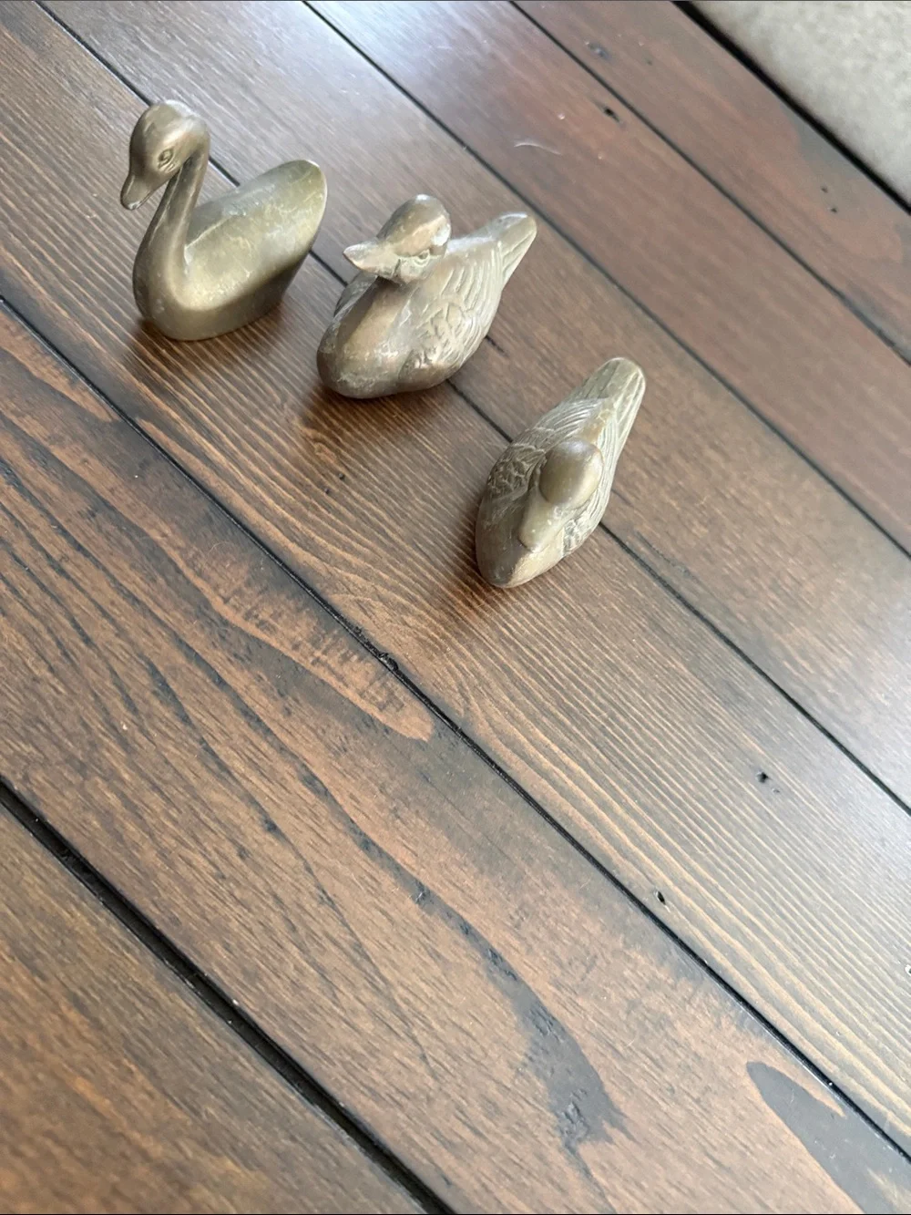 Brass Duck Swan Figurine Set 3 Piece Vintage Bird Decor